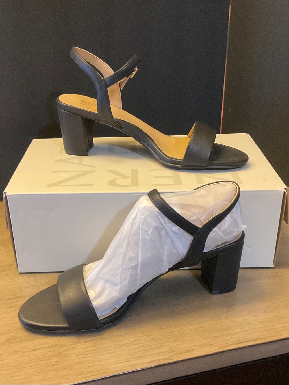 Naturalizer Black Block Heel Strap Sandals
